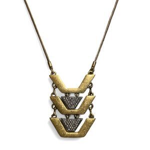 J. Crew Gold and Silver Tone Articulated Pendant Necklace with Clear Rhinestones